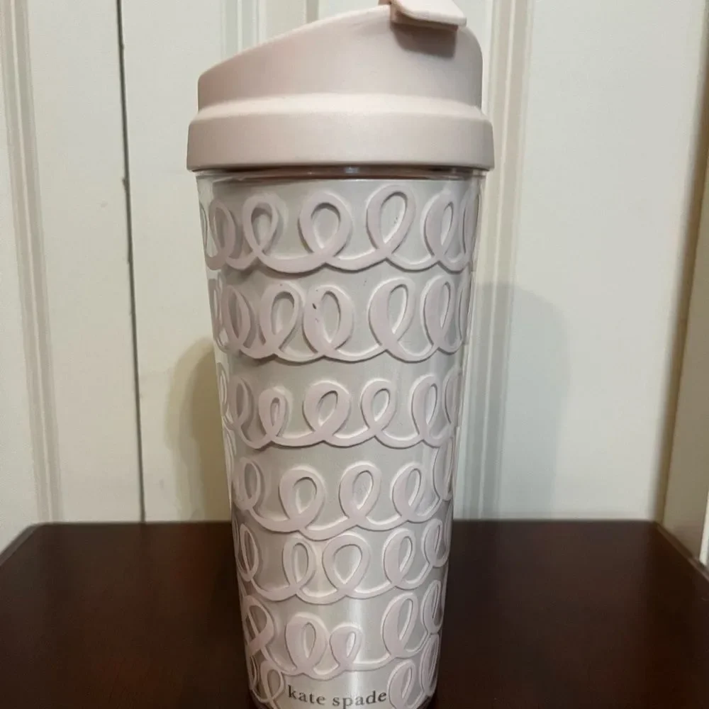 Kate Spade Pink Heart Knot Insulated 16oz Tumbler Cup BPA Free